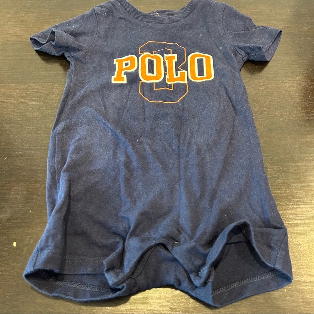 Ralph Lauren Navy Polo Logo Romper Boys Short Outfit Blue